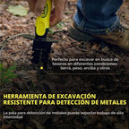 Pala detector de metales, herramienta de excavación de doble borde dentado resistente, con cuchillo para jardinería, caza, campamento, deshierbe, plantación y búsqueda de tesoros, color negro