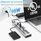 VANGREE, MK1-1200800C8, hub USB 3.2 de 17 puertos, alimentado, adaptador 12V/8A