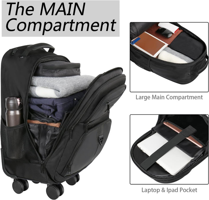 MATEIN Mochila con ruedas, bolsa grande de viaje para laptop de 18...