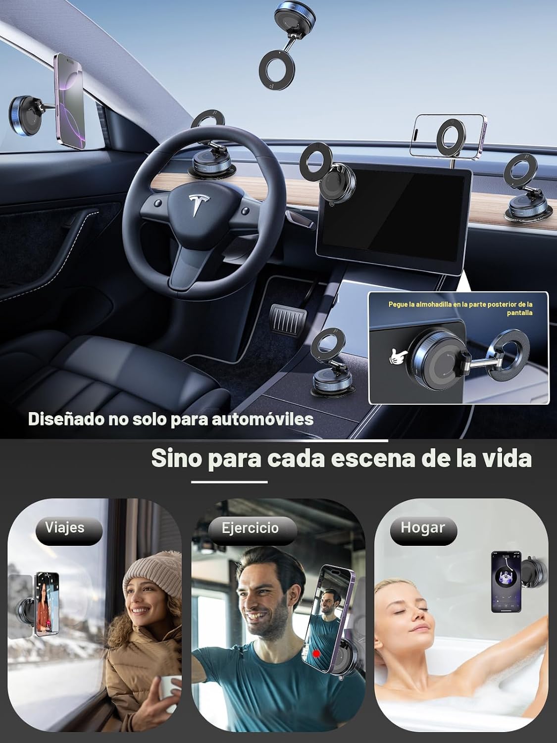 snanlen Soporte magnético de teléfono mejorado al vacío de 360°, soporte magnético para teléfono para automóvil, soporte de teléfono con ventosa manos libres para automóvil/gimnasio/espejo/ducha