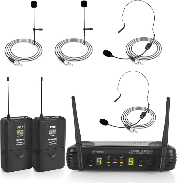 Pyle Sistema de micrófono inalámbrico de 2 canales con auriculares,...