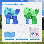 Paquete de 2 pistolas de burbujas recargables con solución de 4 botellas, pistolas sopladoras de burbujas con luces LED para niños pequeños de 3 a 12 años, juguete de verano, recuerdos de fiesta