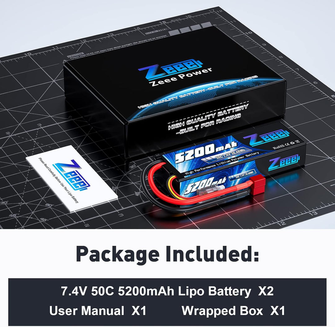 Zeee Lipo Battery 2S 50C 5200mAh Lipos Estuche rígido con