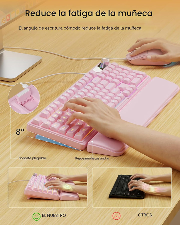 EWEADN Combo de teclado y mouse con cable con reposamuñecas desmont...