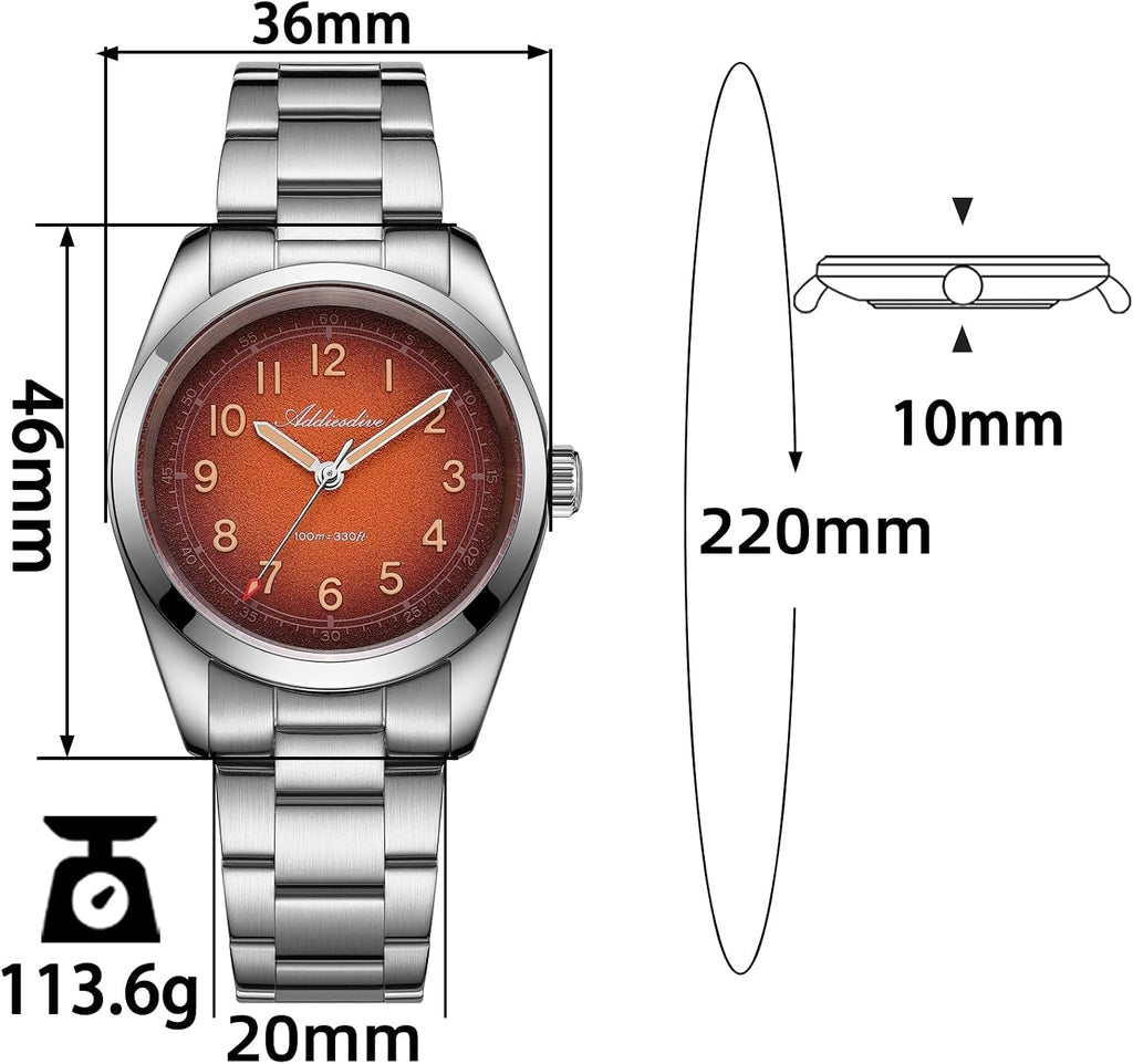 ADDIESDIVE Reloj de vestir para hombre 36MM 10MM Delgado Zafiro Impermeable Fácil de leer