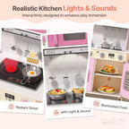 Cocina de madera para niños, altura ajustable, luces reales