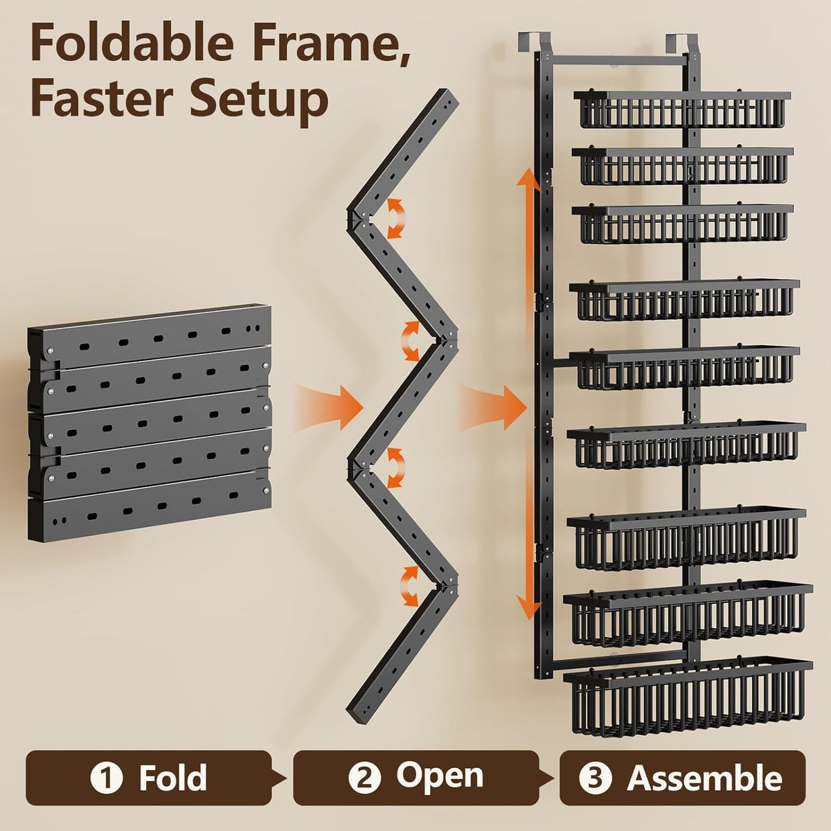 Organizador de despensa de 9 niveles sobre la puerta, soporte de pared 2 en 1 o estante de especias colgante con cesta profunda ajustable, organizador de condimentos resistente y almacenamiento para armario de cocina, armario, baño