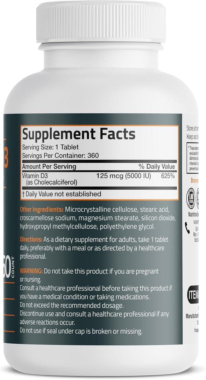 Bronson Vitamina D3 5000iu (125mcg) Suministro de 1 año para una fu...