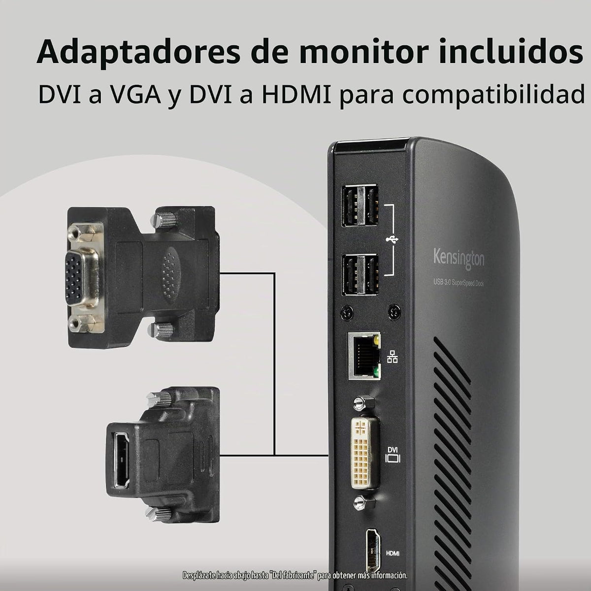 Kensington Estación de acoplamiento de doble pantalla USB 3.0 para MacBooks, Windows y Surface (K33972US)