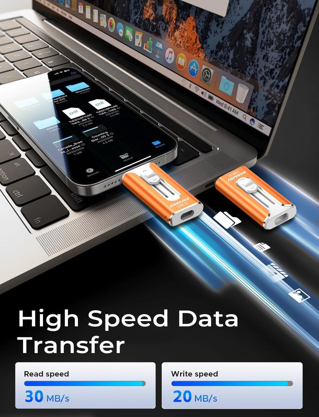AUAMOZ Mini unidad flash de doble interfaz de 256 GB, memoria portá...
