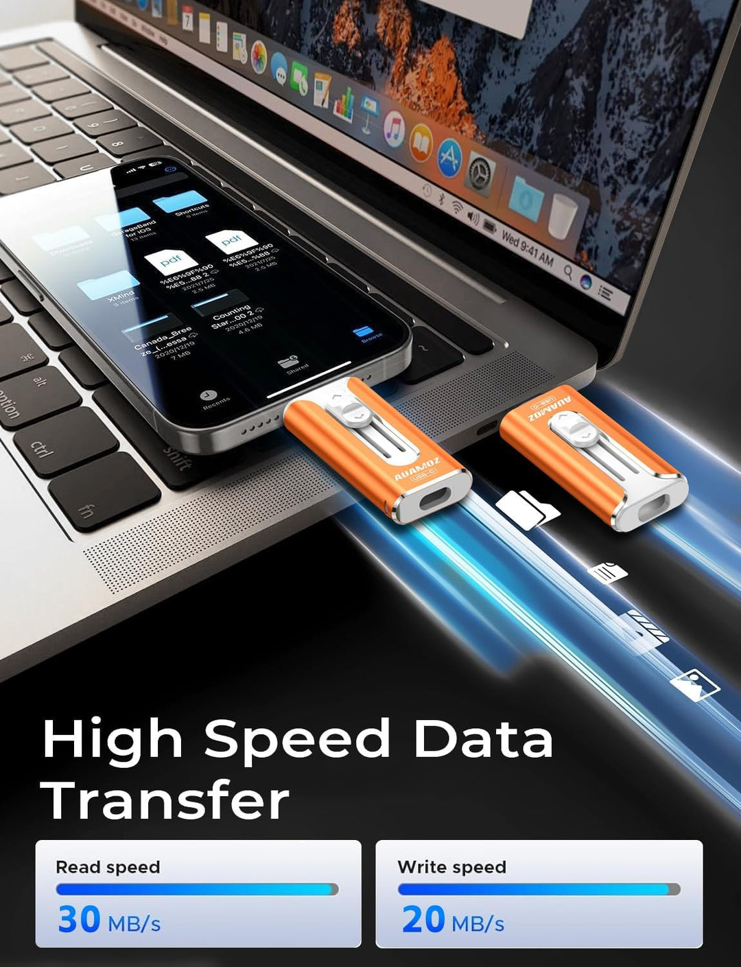 AUAMOZ Mini unidad flash de doble interfaz de 256 GB, memoria portá...