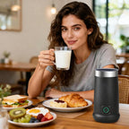 Wowteam Espumador de leche, vaporizador de leche eléctrico 4 en 1, calentador de leche caliente y fría y máquina de espuma para café, café con leche, capuchinos, macchiato, 8.2 oz/8.1 fl oz, acero
