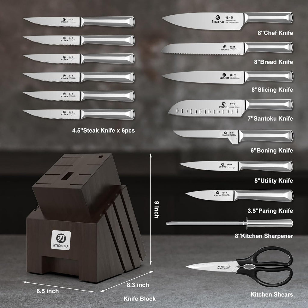 imarku Juego de cuchillos de 16 piezas, juego de cuchillos de cocina de