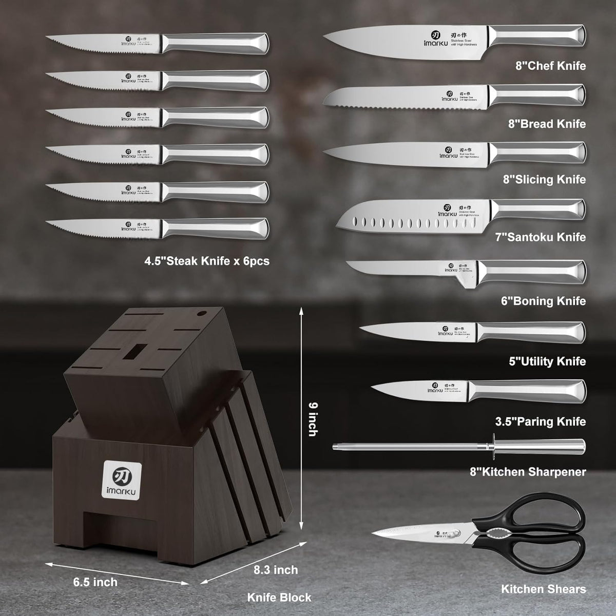 imarku Juego de cuchillos de 16 piezas, juego de cuchillos de cocina de