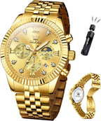 OLEVS Reloj para hombres, cuarzo, acero inoxidable, vestir, impermeable, luminoso