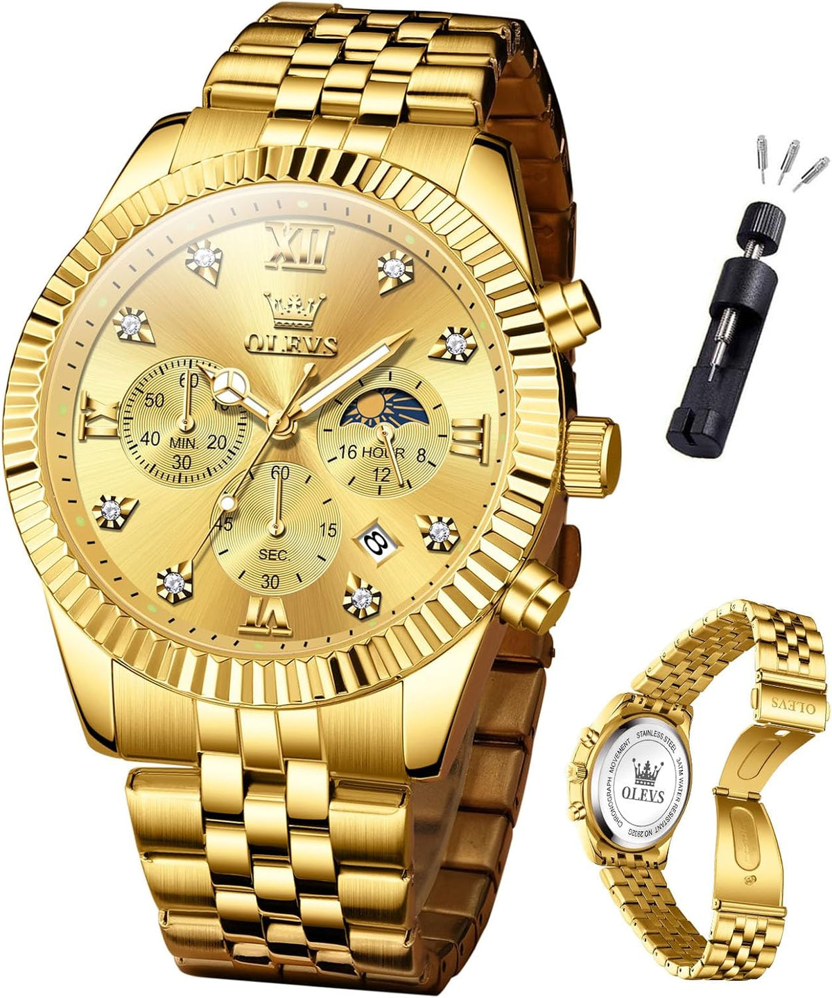 OLEVS Reloj para hombres, cuarzo, acero inoxidable, vestir, impermeable, luminoso