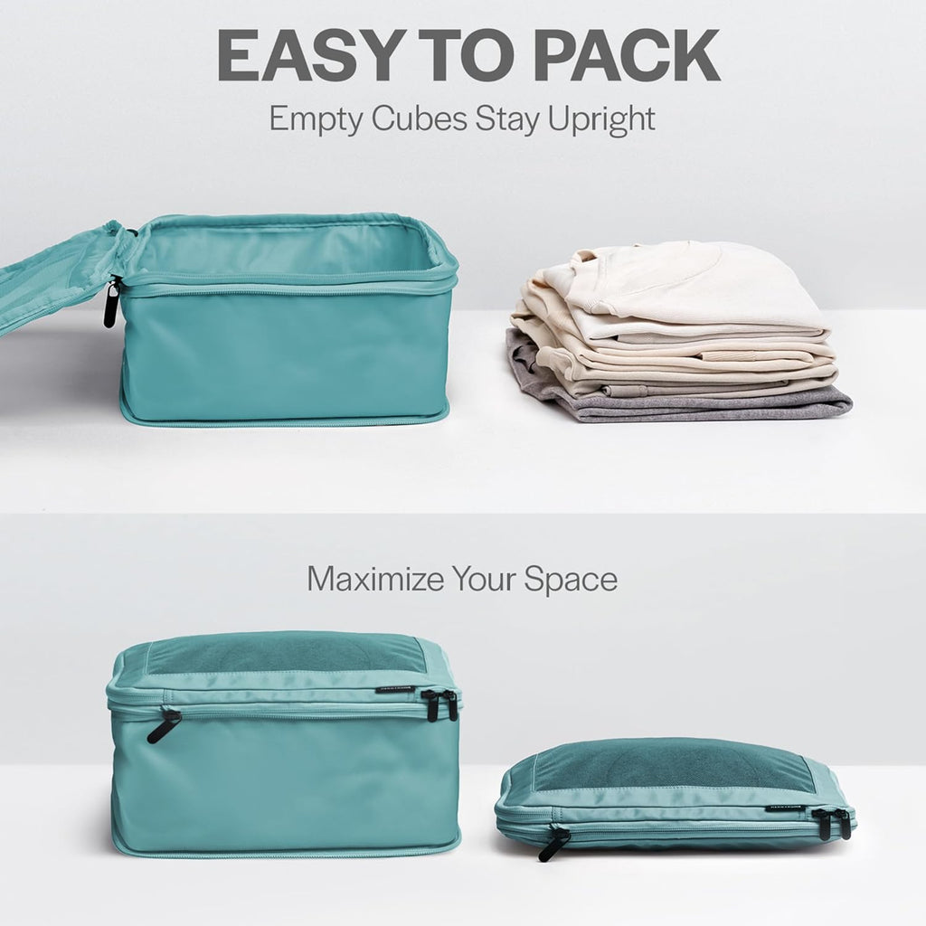 Cubos de embalaje de compresión Aerotrunk para viajes - Bolsas organizadoras de equipaje - Cubos de embalaje de doble cremallera para maletas (paquete de 6, Azul verdoso)