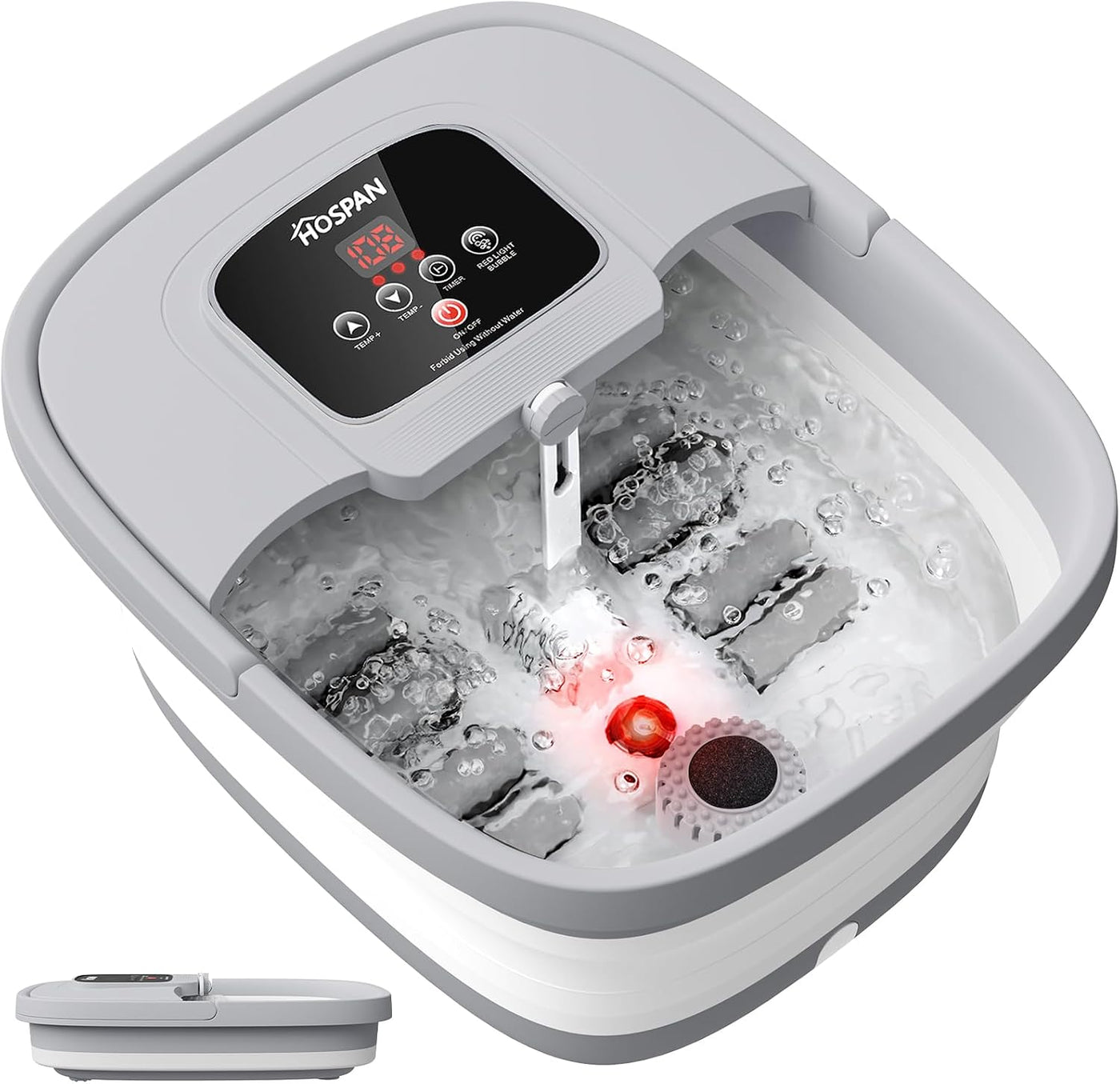 HOSPAN Spa de pies plegable con calor, burbujas, luz roja y control...