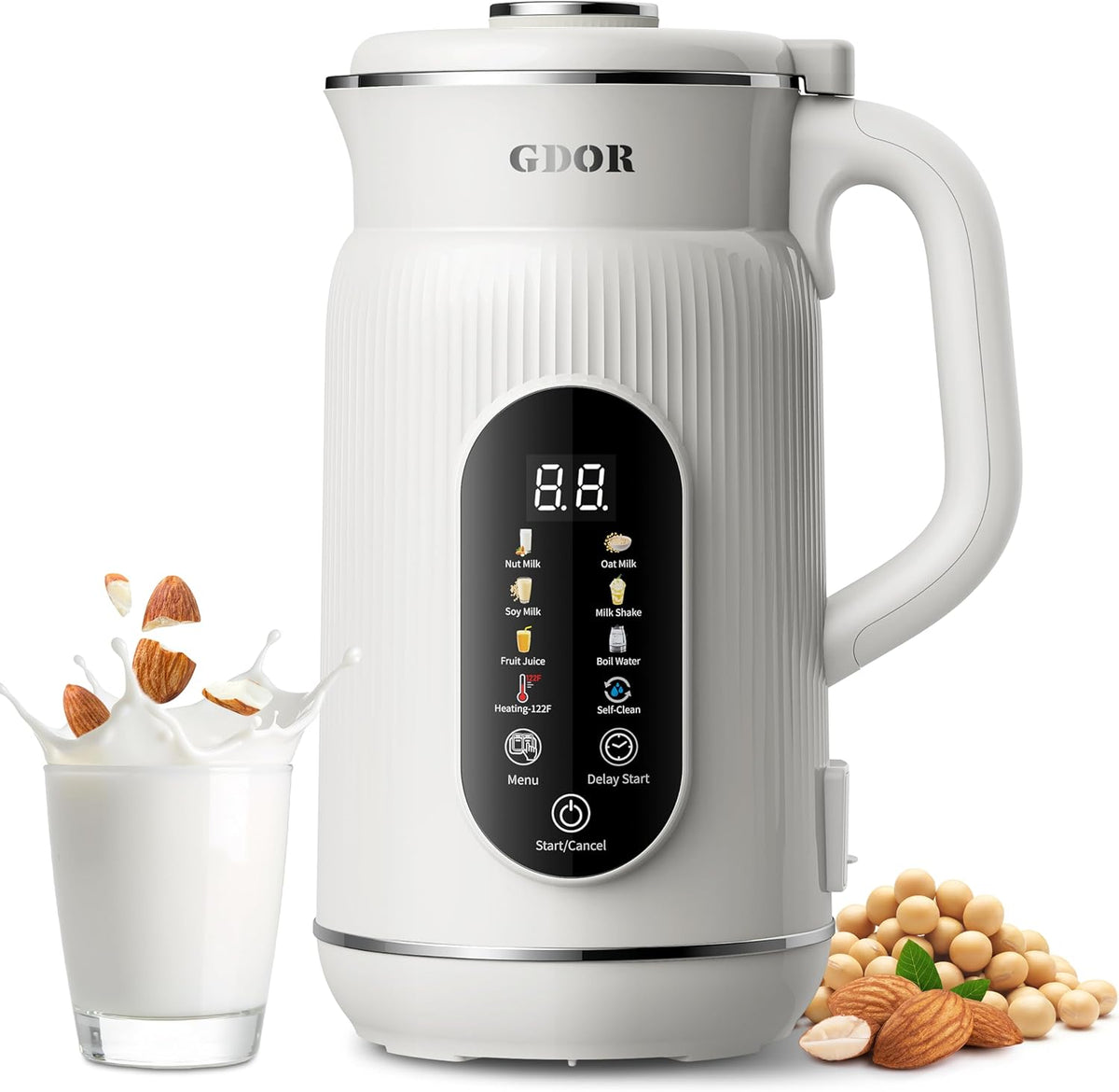 GDOR Máquina inteligente de leche de nuez de 42 onzas, máquina de leche vegetal 9 en 1 para almendras, avena, soja, jugo y batidos, licuadora de pantalla táctil grande con mantener el calor, hervir
