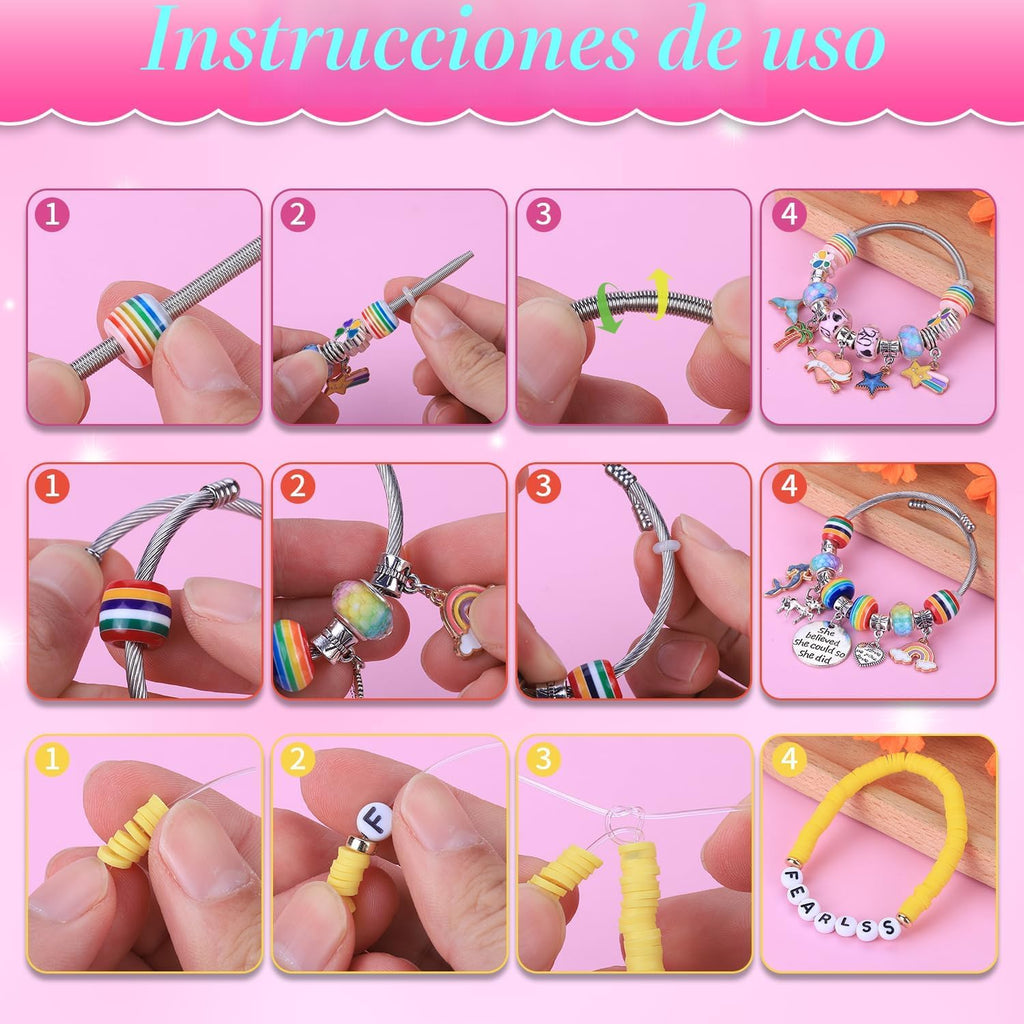 AIPRIDY Kit de 3600 piezas para hacer pulseras para niñas, actividades de joyería de unicornio/sirena, cuentas planas de estilo universitario para hacer joyas de amistad, manualidades DIY para niñas