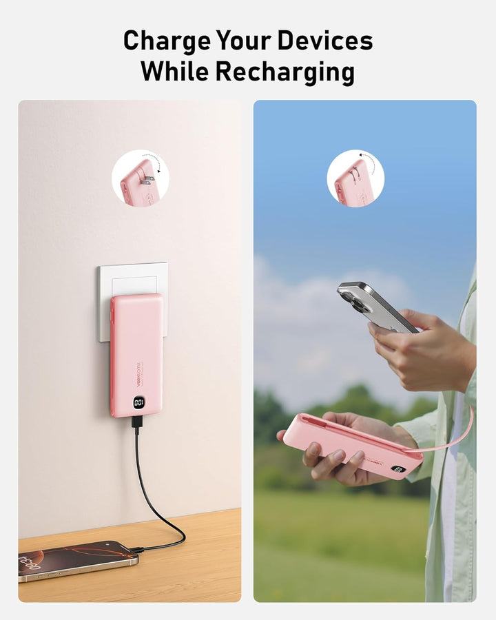 Cargador portátil de batería con cables integrados y enchufe de par...