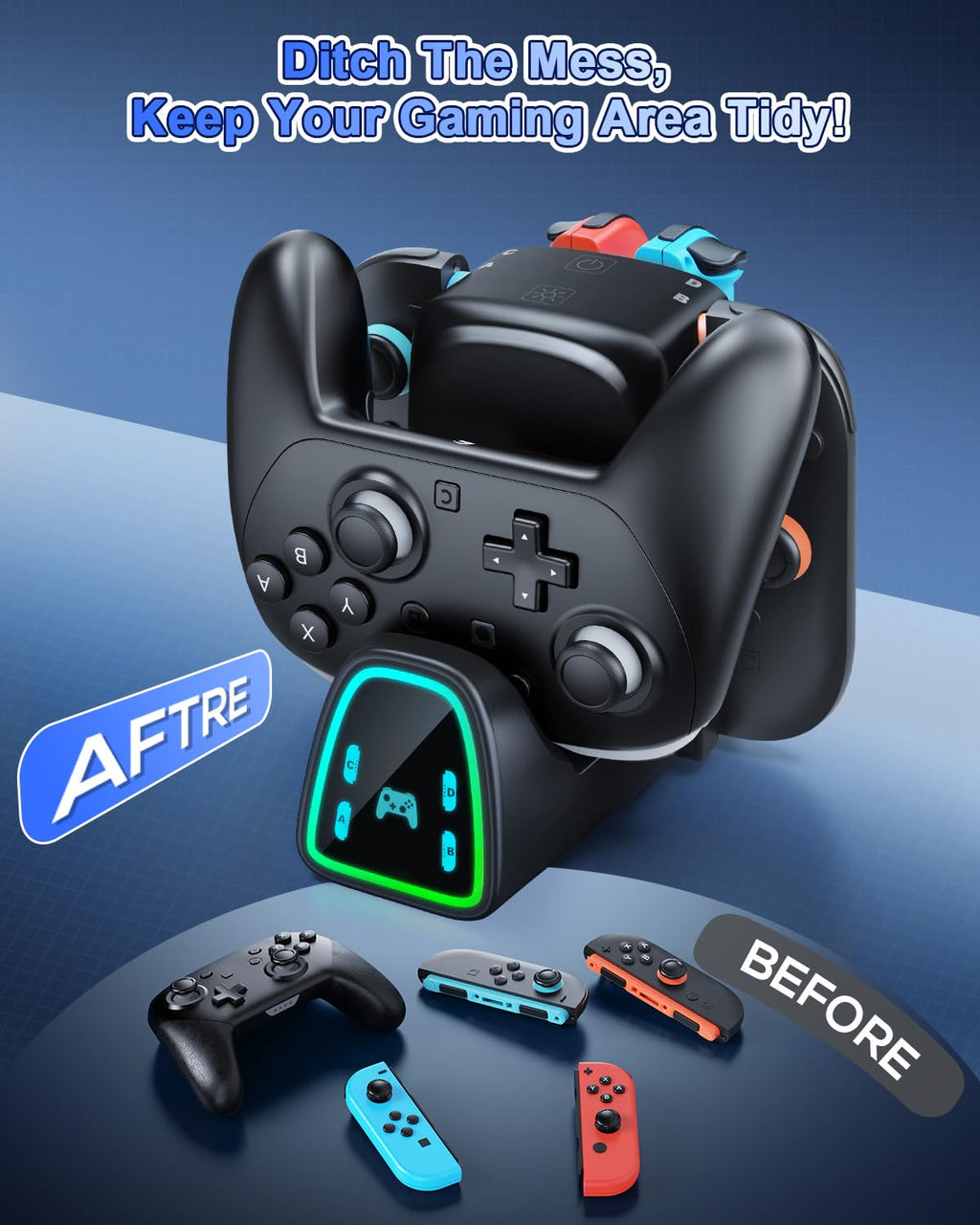 9 en 1 Controller carga Dock para Nintendo interruptor 2/interruptor 1/OLED Controller, Fast Charger Station para Joy Con 2&1 y Pro Controller 2&1, Charger Accessories con RGB Light