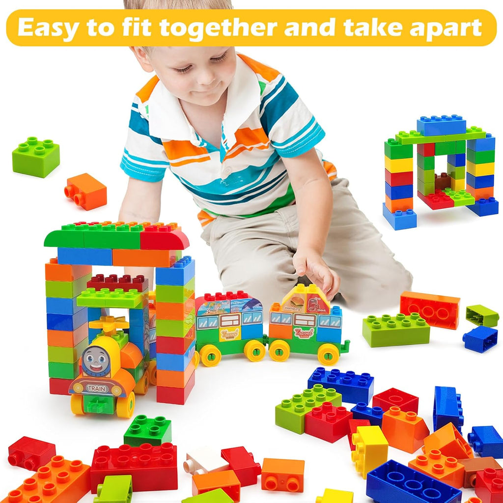 CONVENTEJOY Juego de bloques de construcción clásicos de 150 piezas para niños pequeños de 3 a 6 años, juguete educativo de tren de ladrillos de construcción grandes, juguetes STEM compatibles con las