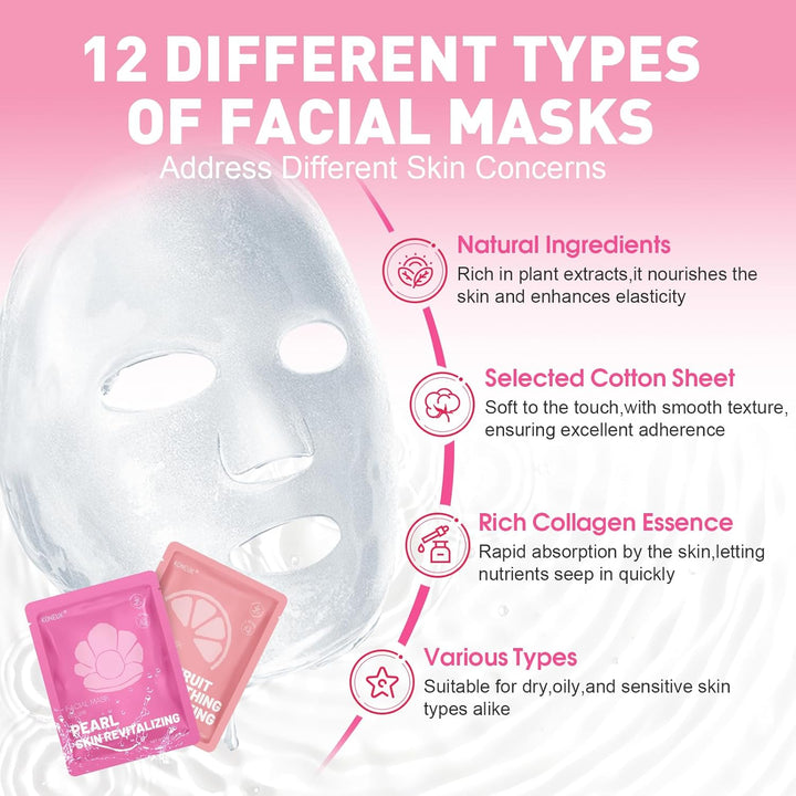 KONEUK Paquete de 40 mascarillas faciales de colágeno para el cuida...