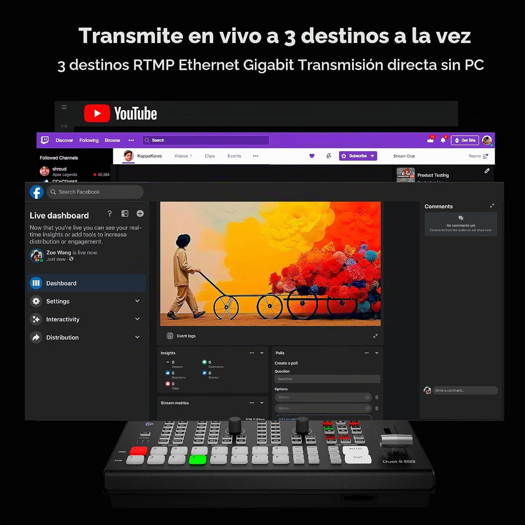 Osee GoStream Duet 8 ISO - Conmutador de vídeo en vivo, 4 HDMI + 4 SDI, XLR