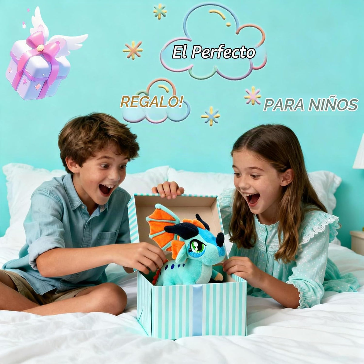 Juguete de peluche de dragón de alas de fuego, almohada de felpa de dragón alado de fuego, animales de peluche de dragón Rainwing, linda muñeca de dragón, regalos adecuados para niños (azul)