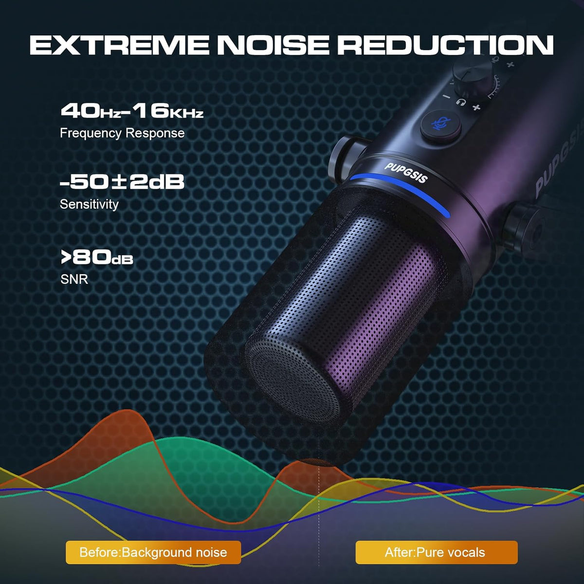 P PUPGSIS Micrófono de podcast XLR\/USB, micrófono para juegos con...