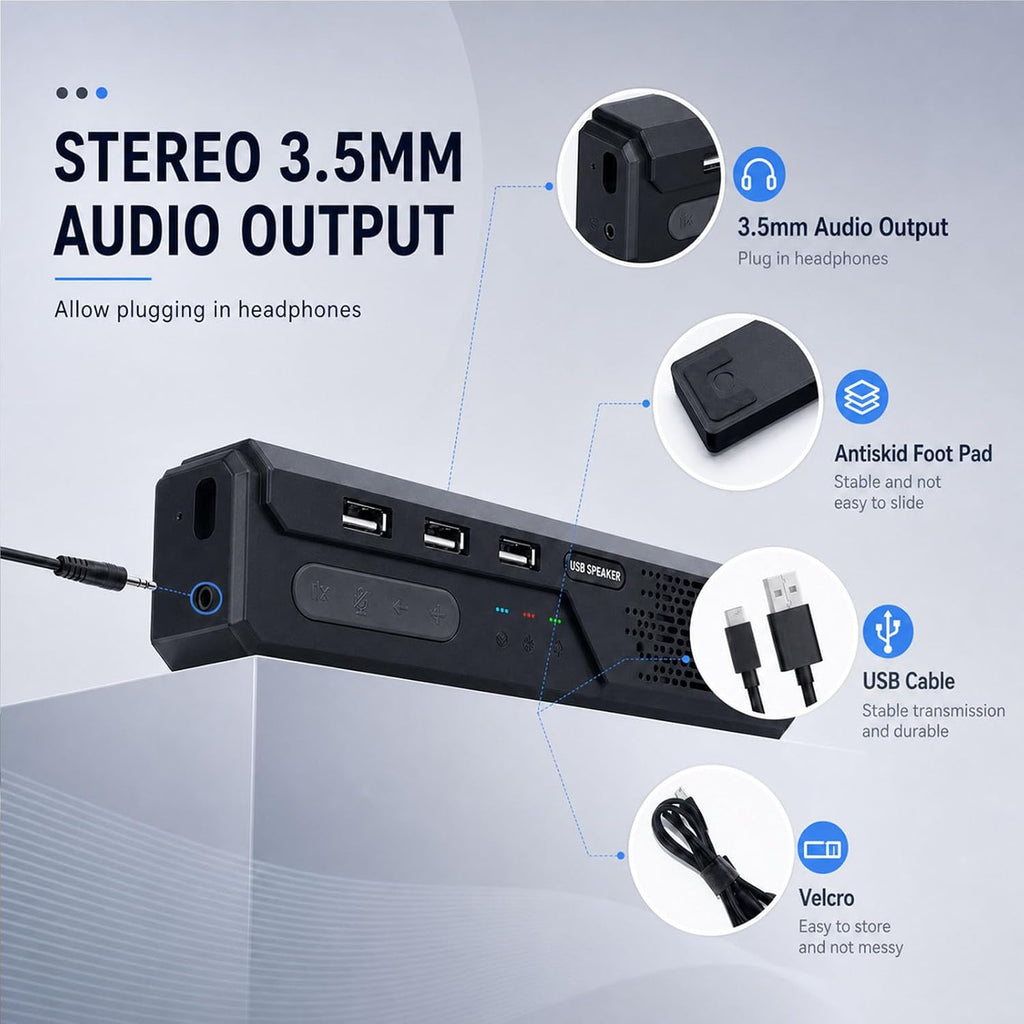 Altavoz de conferencia para PC y portátil, altavoz Bluetooth con reducción de ruido AI, captación de voz de 360°, USB-C Plug and Play, compatible con Zoom, Microsoft Teams, Skype y Webex