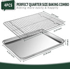 Bandeja de un cuarto de hoja con rejilla de enfriamiento CEKEE [2 bandejas para hornear + 2 rejillas para hornear], bandejas de acero inoxidable CEKEE para galletas y rejilla de alambre - resistentes