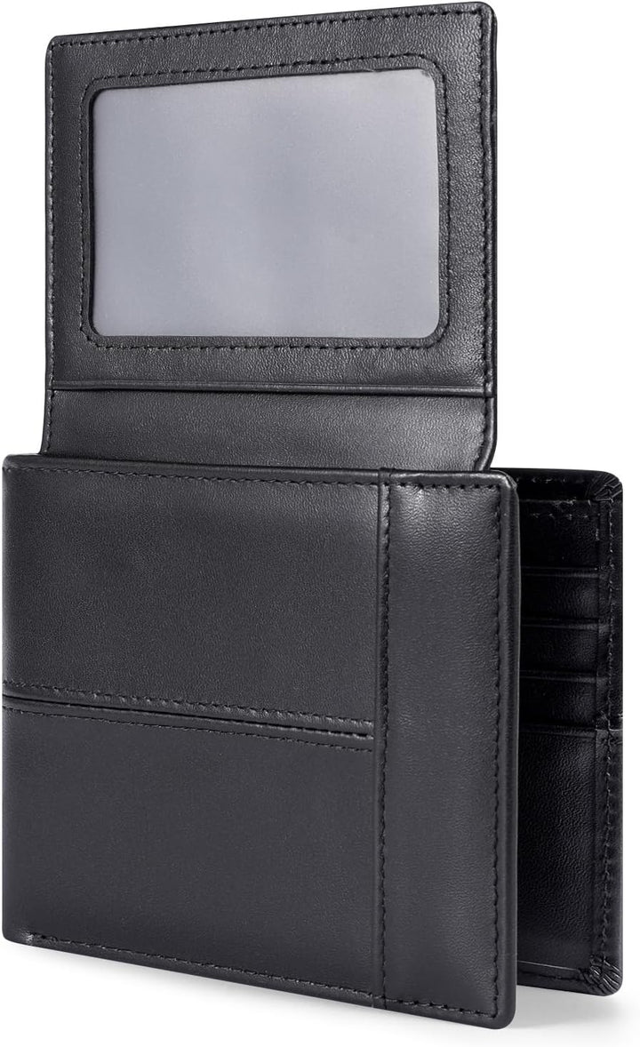 Swallowmall Cartera de cuero para hombre, carteras plegables de cue...