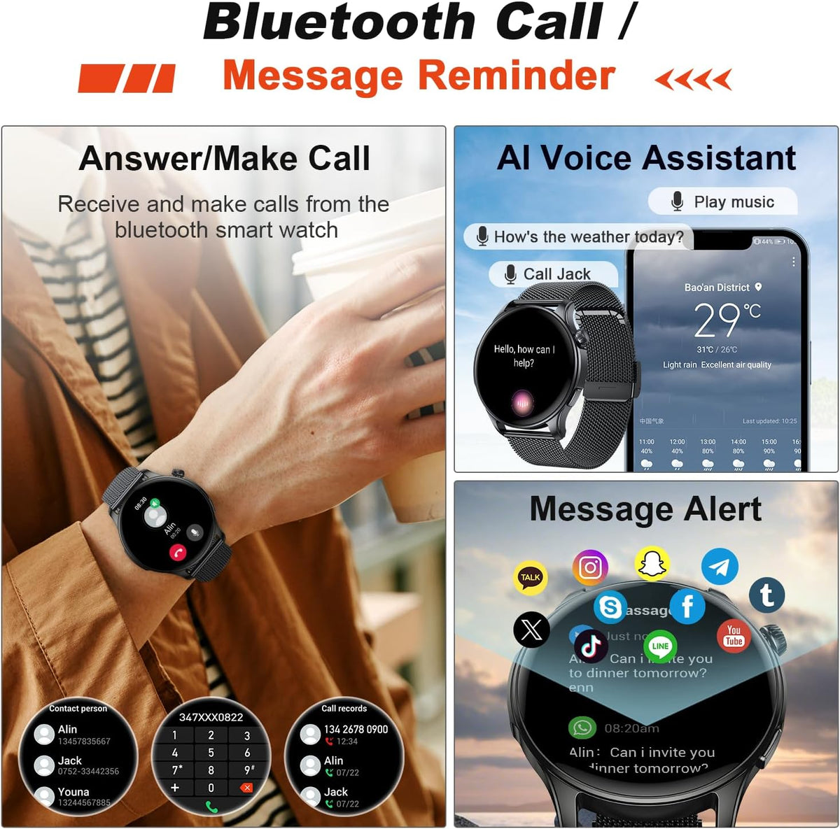Reloj inteligente para hombres y mujeres Fitness: hacer respuesta llamada, correr, relojes digitales para hombre, resistente al agua, reloj inteligente, teléfono Android, iPhone, Samsung, compatible