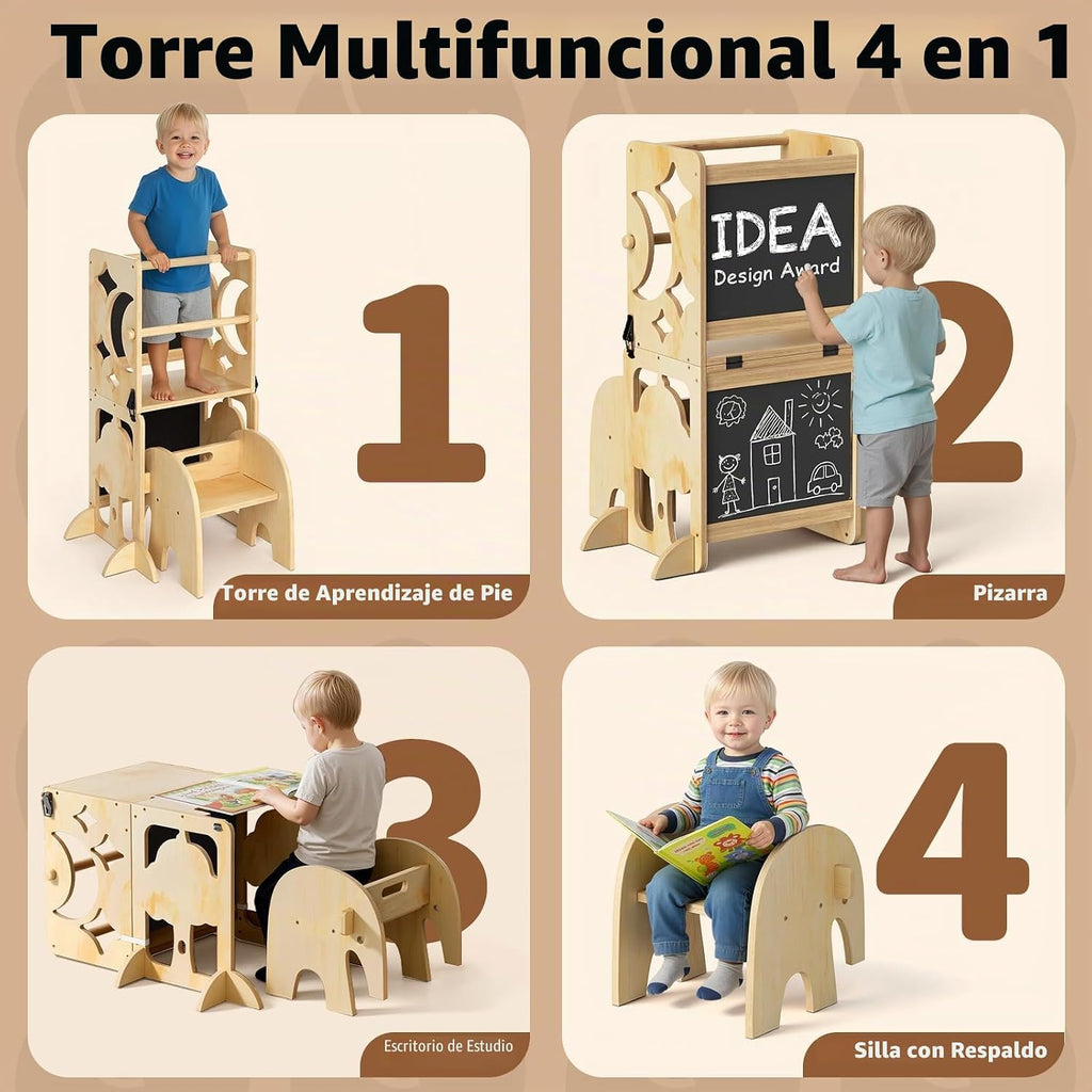 COSYLAND Taburete de cocina 4 en 1 para niños pequeños