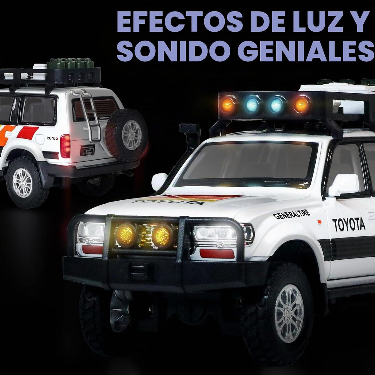 Autos de juguete para niños, autos de fundición a escala 1:24, compatible con Land Cruiser LC80, modelo de automóvil coleccionable, auto de juguete con retroceso con luces y sonidos, autos de