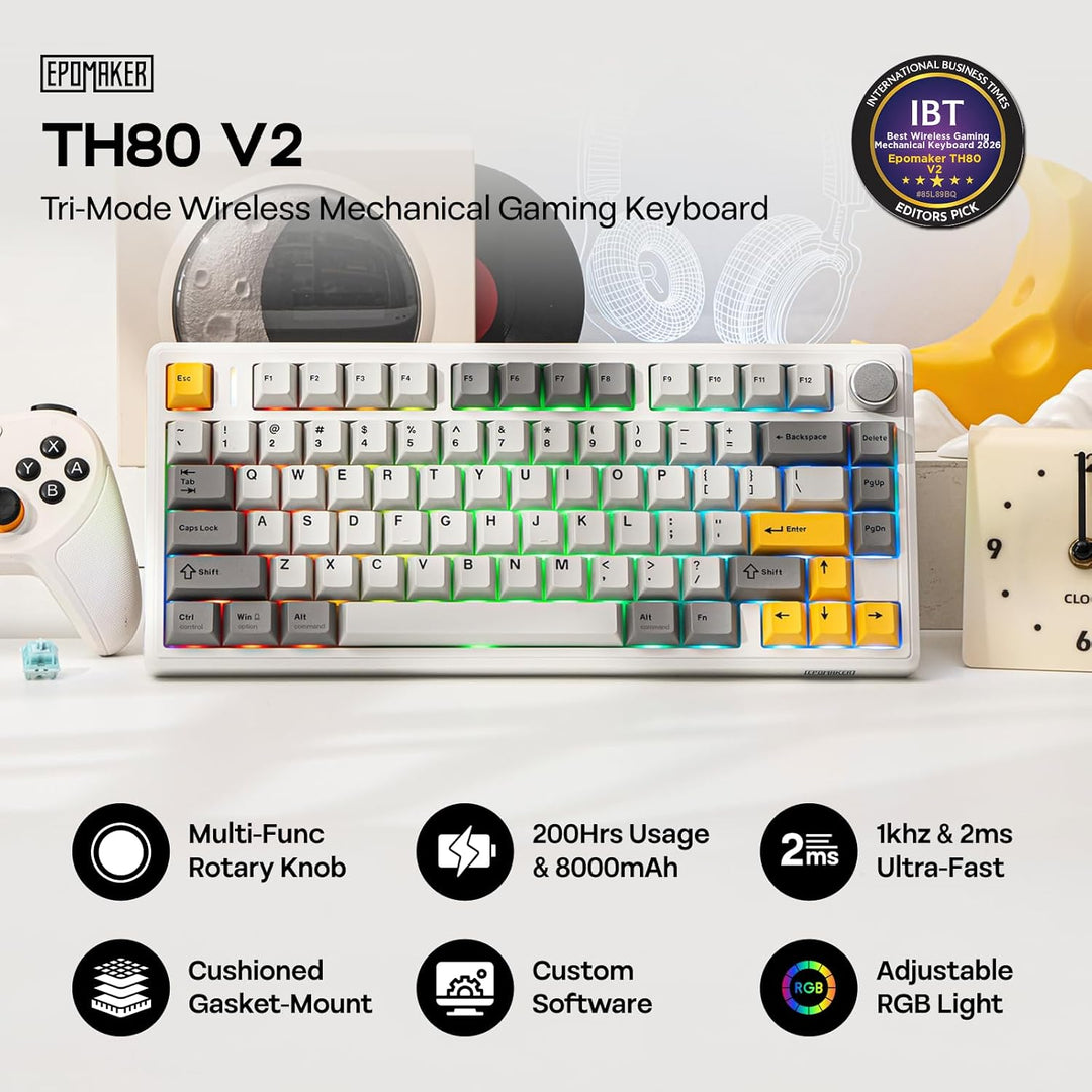 EPOMAKER TH80 V2 Teclado mecánico inalámbrico 75% con perilla de me...