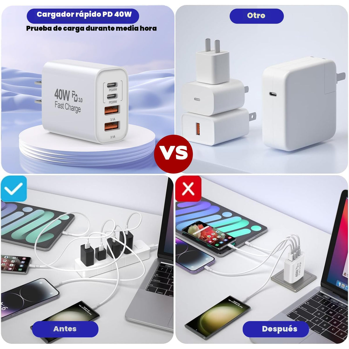 Cargador de 10 pies para iPhone 17, 16, 15 Pro, paquete de 2 cables tejidos USB C a C de 10 pies de 40 W, cargador de Apple de 4 puertos PD y CA, bloque de carga rápida para iPhone 17 Air/17 16 15 Pro Max/16e/16 Plus/15/15 Pro/iPad