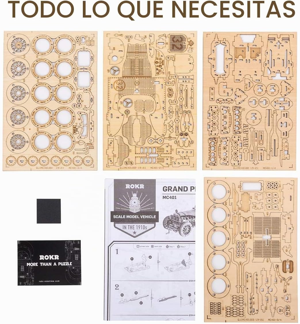 ROKR Rompecabezas de madera 3D para adultos, kit de modelo de coche mecánico, rompecabezas de acertijos, kit de construcción de vehículo, regalo único para adultos en cumpleaños/Navidad (escala 1:16) (MC401-Grand Prix Car)
