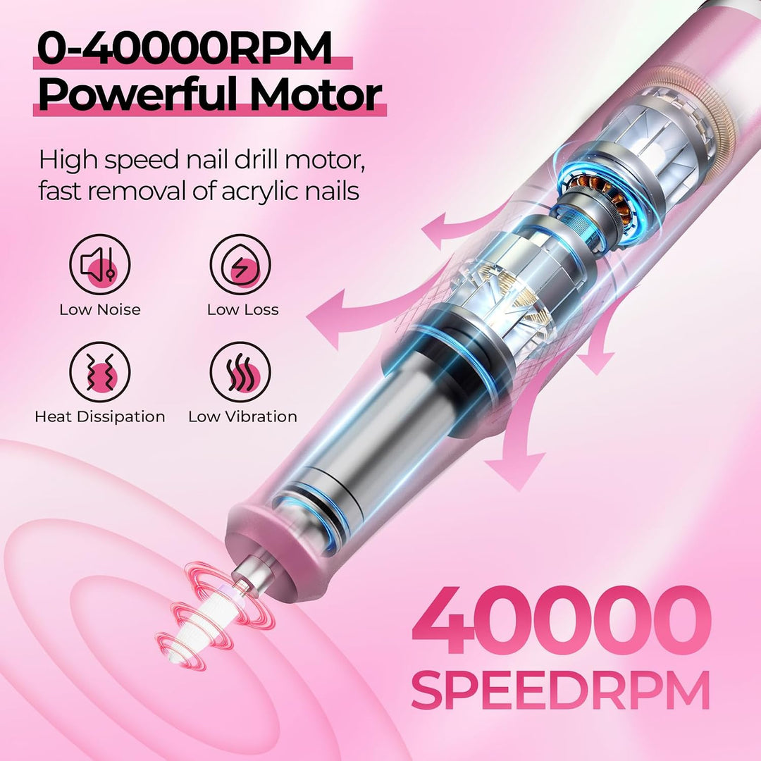 JOSGLOI Kit profesional de lima eléctrica para uñas de 40000 RPM, m...