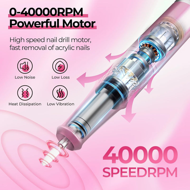 JOSGLOI Kit profesional de lima eléctrica para uñas de 40000 RPM, m...