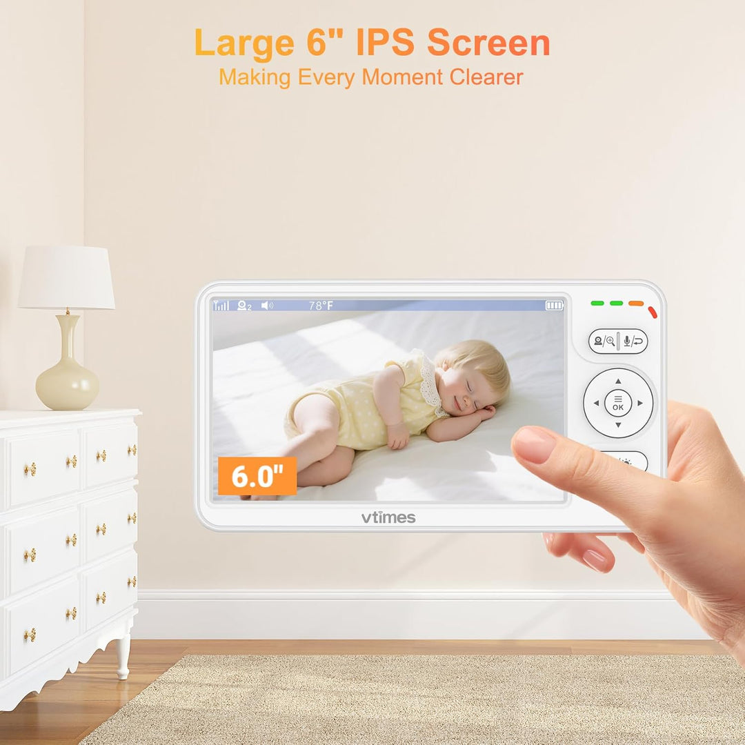VTimes Monitor de bebé con cámara y audio, pantalla IPS de 6'&#...