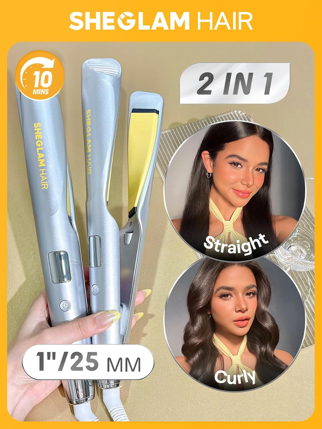SHEGLAM Plancha plana para alisar el cabello, alisador y rizador de...