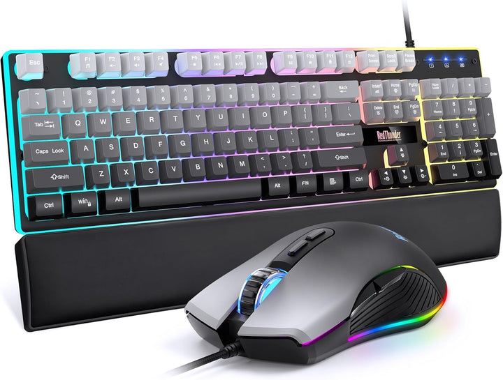 RedThunder Teclado para juegos con cable K10, combo de reposamuñeca...