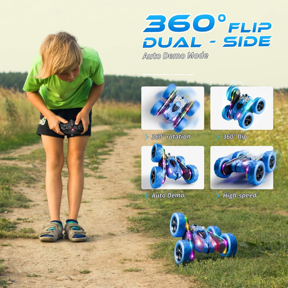 Zalneo Auto de Acrobacias con Control Remoto 4WD 360° Flip RC de Do...