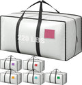 Paquete de 6 bolsas de mudanza resistentes de 210 GSM con cremallera lateral totalmente abierta, 93 L y 65 libras, impermeables, plegables para dormitorio universitario, alternativas de cajas de mudanza y organización del hogar, color blanco