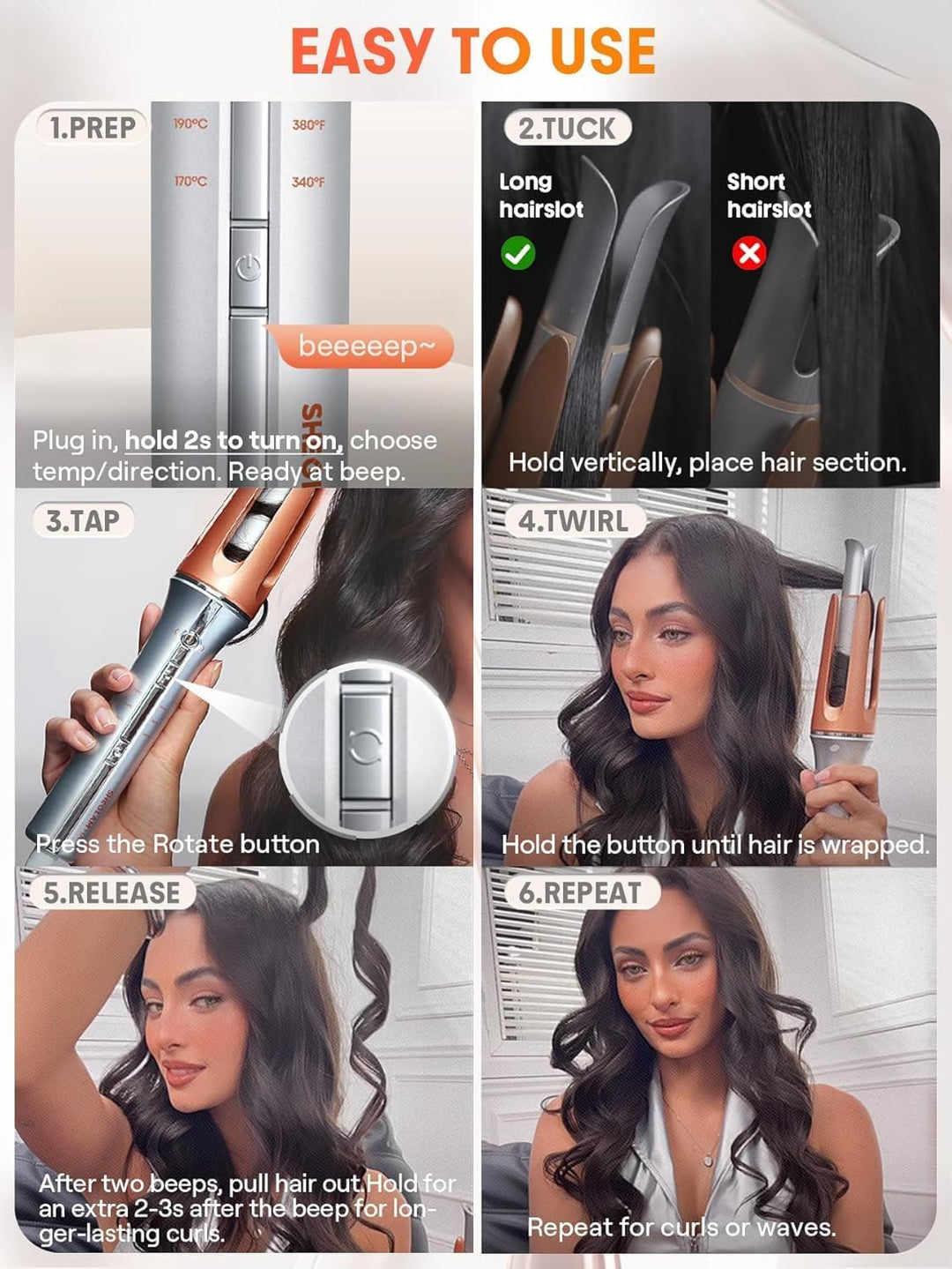 SHEGLAM Rizador automático de 1 1\/4 pulgadas con 3 temperaturas de...