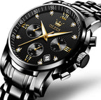 OLEVS Relojes de Oro para Hombres Reloj de Pulsera de Lujo a Prueba de Agua Gran Cara Elegante Acero Inoxidable Analógico Cuarzo Fecha Cronógrafo Luminoso Lectura Fácil Relojes de Negocios Regalos para Hombres Graduación