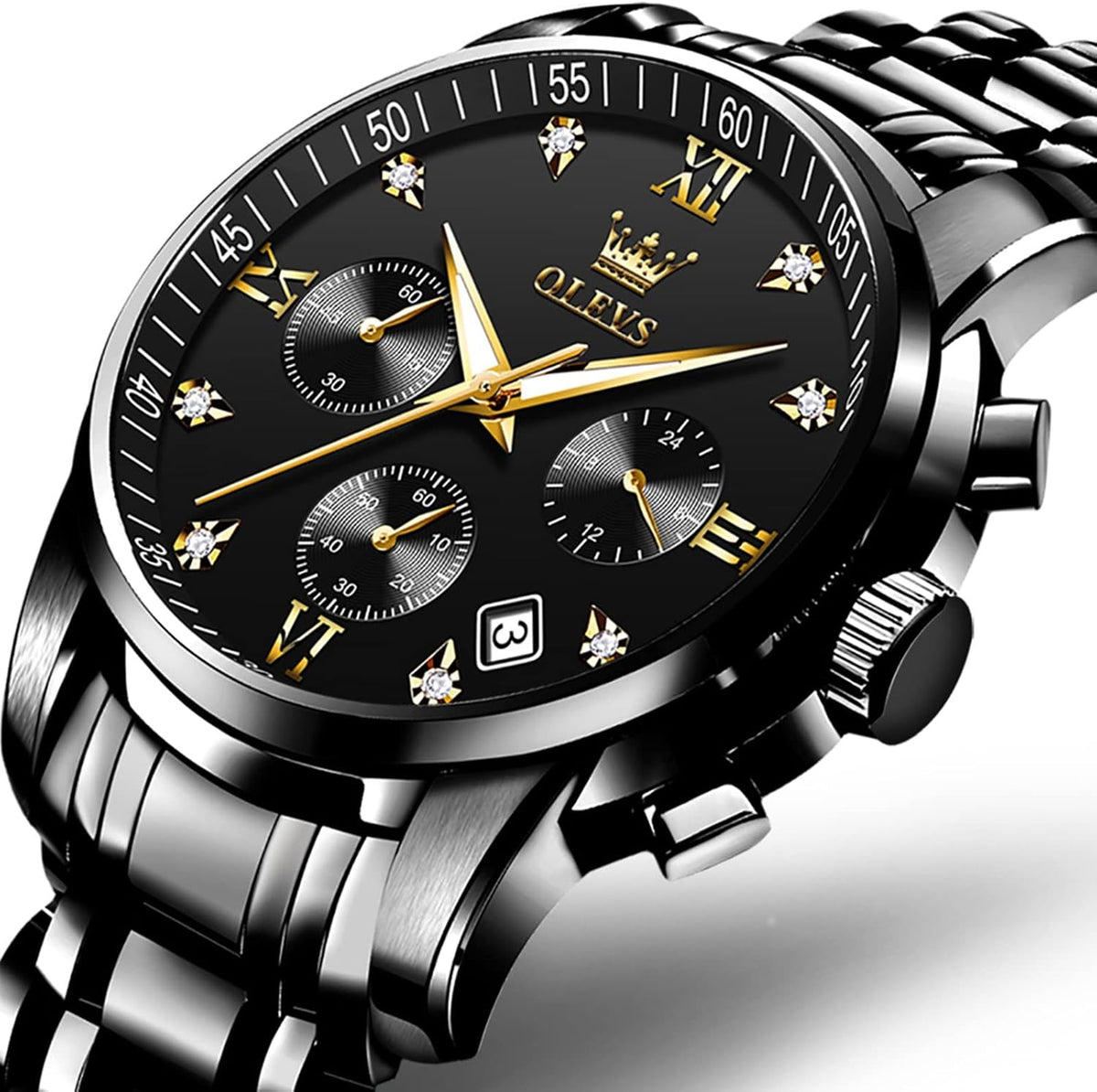 OLEVS Relojes de Oro para Hombres Reloj de Pulsera de Lujo a Prueba de Agua Gran Cara Elegante Acero Inoxidable Analógico Cuarzo Fecha Cronógrafo Luminoso Lectura Fácil Relojes de Negocios Regalos para Hombres Graduación
